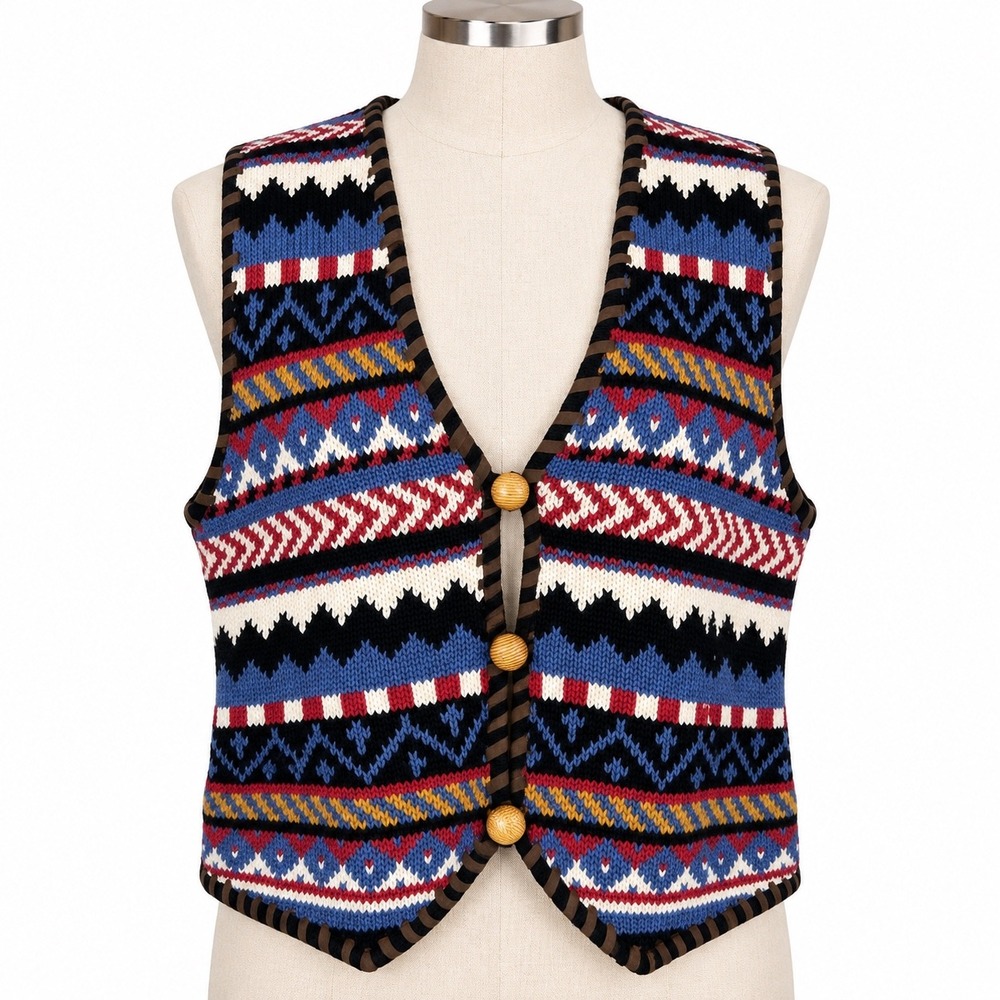 Lizsport Fair Isle Sweater Vest Womens L  Grandpacore Heritage Preppy Academia